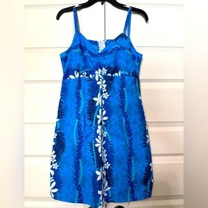 TY Vintage Blue Tropical Patterned Sundress